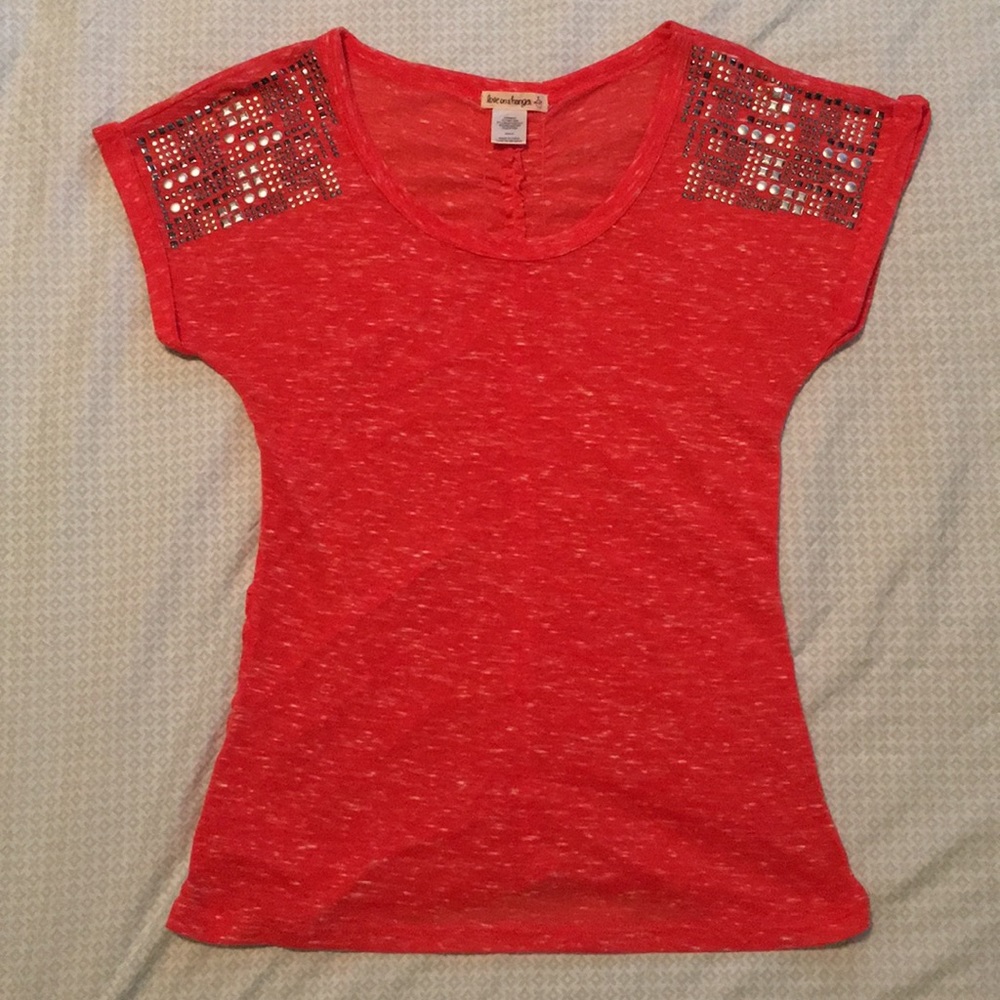 Love On A Hanger—Studded Shoulder Ruched Back Top